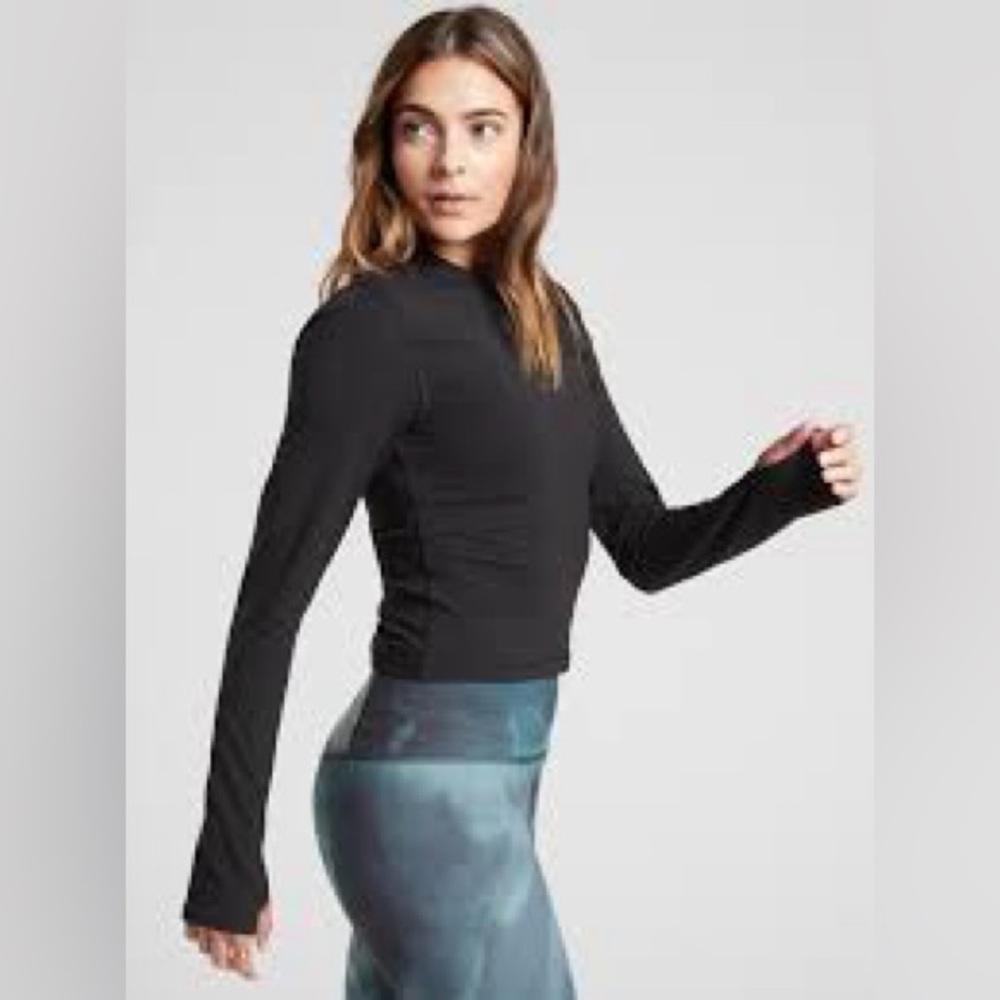 Athleta Shanti Mock Neck Longsleeve Top Black Small Open Back - Picture 2 of 6